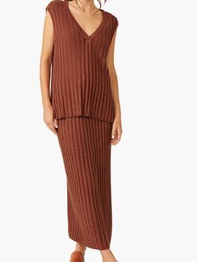 FREE PEOPLE VEDA SWEATER SET - BROWN OWL xl